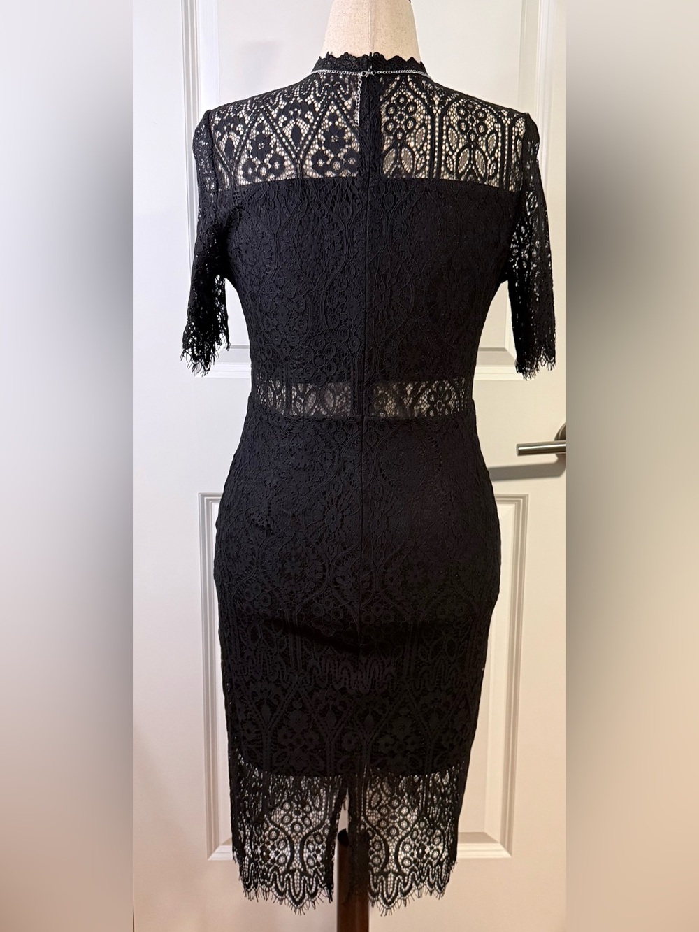 NEW Women’s Little Black Lace Dress High Neck Cocktail Short Sleeve Goth US10 - Picture 4 of 9